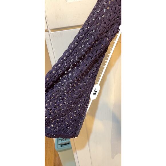 Free People Dress Medium Navy Crochet Lace Lined Boho Whimsigoth Bell Sleeve - Picture 16 of 16